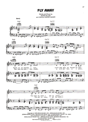 Picture of Fly Away, Peter Allen & Carole Bayer Sager, recorded by Peter Allen, sheet music