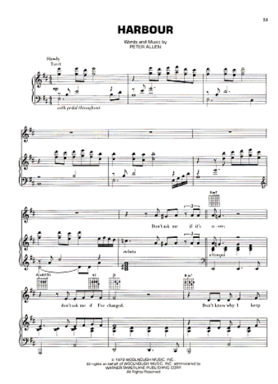 Picture of Harbour, written & recorded by Peter Allen, sheet music