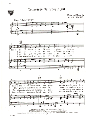 Picture of Tennessee Saturday Night, Billy Hughes, recorded by Elvis Presley, sheet music