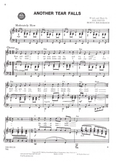 Picture of Another Tear Falls, Hal David & Burt Bacharach, recorded by Gene Daniels, sheet music