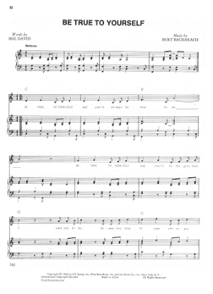 Picture of Be True to Yourself, Hal David & Burt Bacharach, recorded by Bobby Vee, sheet music