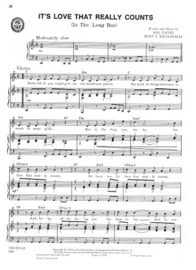 Picture of It's Love That Really Counts (In the Long Run), Hal David & Burt Bacharach, recorded by The Shirelles, sheet music