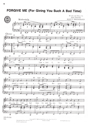 Picture of Forgive Me (For Giving You Such a Bad Time), Hal David & Burt Bacharach, recorded by Babs Tino, sheet music