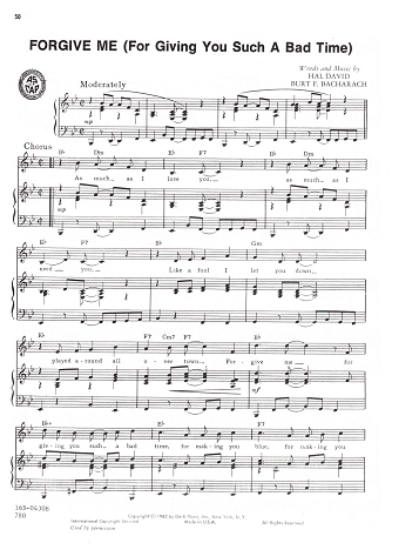 Picture of Forgive Me (For Giving You Such a Bad Time), Hal David & Burt Bacharach, recorded by Babs Tino, sheet music
