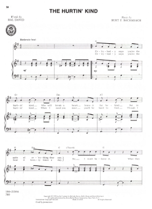 Picture of The Hurtin' Kind, Hal David & Burt Bacharach, recorded by Lonnie Sattin, sheet music
