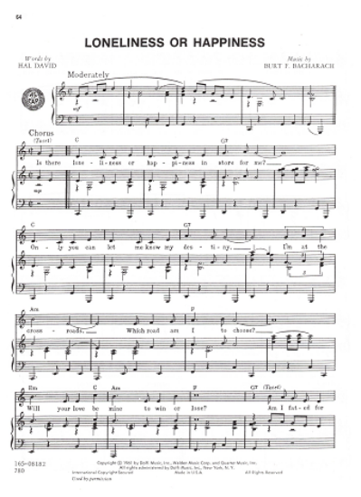 Picture of Loneliness or Happiness, Hal David & Burt Bacharach, recorded by The Drifters, sheet music