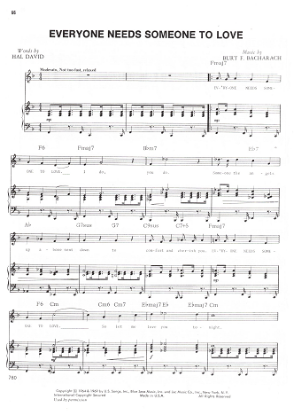 Picture of Everyone Needs Someone to Love, Hal David & Burt Bacharach, recorded by Paul Anka, sheet music