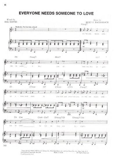 Picture of Everyone Needs Someone to Love, Hal David & Burt Bacharach, recorded by Paul Anka, sheet music