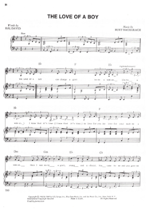 Picture of The Love of a Boy, Hal David & Burt Bacharach, recorded by Timi Yuro & then Dionne Warwick, sheet music