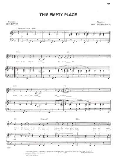 Picture of This Empty Place, Hal David & Burt Bacharach, recorded by Dionne Warwick, sheet music