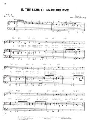 Picture of In the Land of Make Believe, Hal David & Burt Bacharach, recorded by Dionne Warwick, sheet music