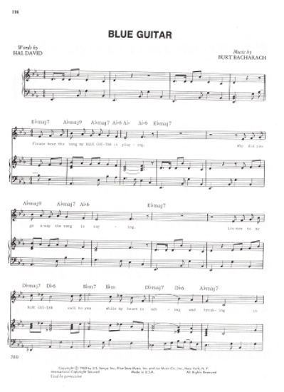 Picture of Blue Guitar, Hal David & Burt Bacharach, recorded by Richard Chamberlain, sheet music