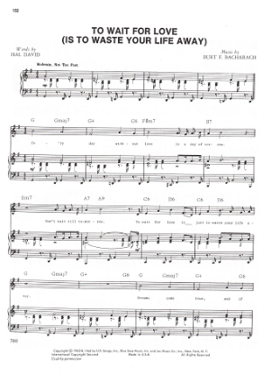 Picture of To Wait for Love, Hal David & Burt Bacharach, recorded by Herb Alpert, sheet music