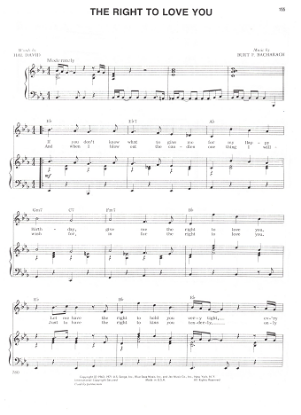 Picture of The Right to Love You, Hal David & Burt Bacharach, sheet music