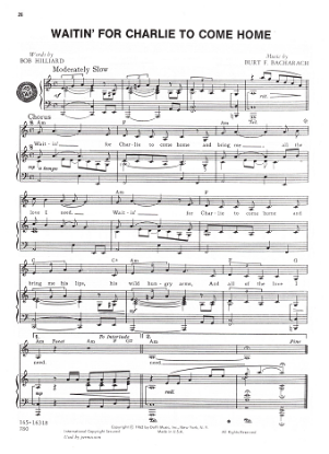 Picture of Waitin' for Charlie to Come Home, Bob Hilliard & Burt Bacharach, recorded by Etta James, sheet music
