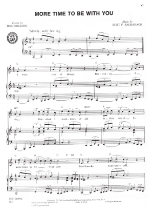 Picture of More Time to be With You, Bob Hilliard & Burt Bacharach, sheet music