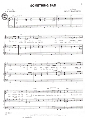 Picture of Something Bad, Bob Hilliard & Burt Bacharach, recorded by Lonnie Sattin, sheet music