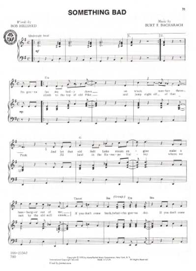 Picture of Something Bad, Bob Hilliard & Burt Bacharach, recorded by Lonnie Sattin, sheet music