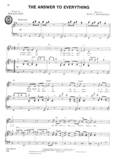Picture of The Answer to Everything, Bob Hilliard & Burt Bacharach, recorded by Del Shannon, sheet music