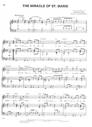 Picture of The Miracle of St. Marie, Bob Hilliard & Burt Bacharach, recorded by The Four Coins, sheet music