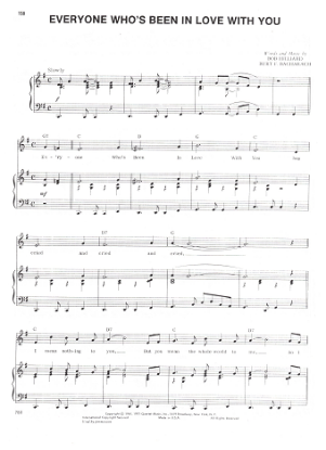 Picture of Everyone Who's Been in Love With You, Bob Hilliard & Burt Bacharach, recorded by Marv Johnson, sheet music