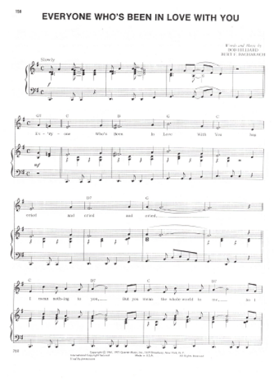 Picture of Everyone Who's Been in Love With You, Bob Hilliard & Burt Bacharach, recorded by Marv Johnson, sheet music