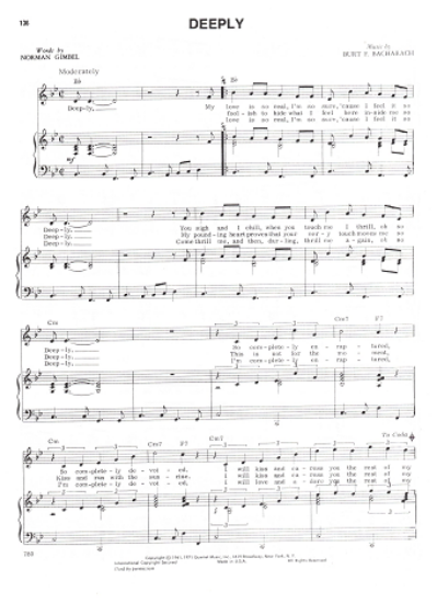 Picture of Deeply, Norman Gimbel & Burt Bacharach, recorded by The Shepherd Sisters, sheet music