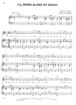 Picture of I'll Bring Along My Banjo, Norman Gimbel & Burt Bacharach, recorded by Johnnie Ray, sheet music