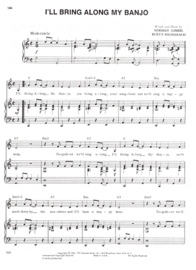 Picture of I'll Bring Along My Banjo, Norman Gimbel & Burt Bacharach, recorded by Johnnie Ray, sheet music