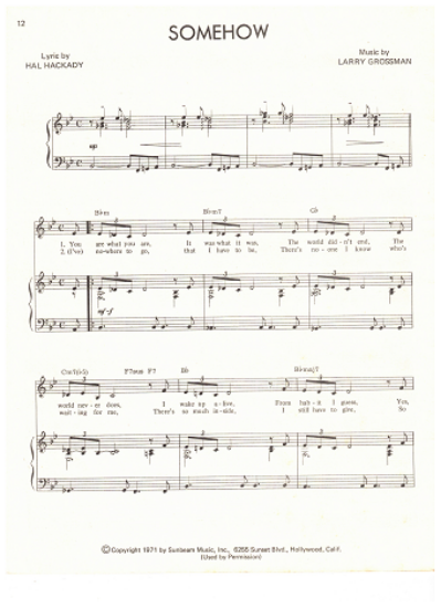 Picture of Somehow, Hal Hackady & Larry Grossman, recorded by Shirley Bassey, sheet music
