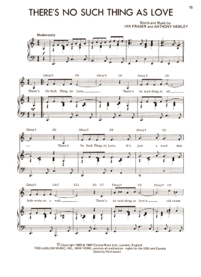 Picture of There's No Such Thing as Love, Ian Fraser & Anthony Newley, recorded by Shirley Bassey, sheet music