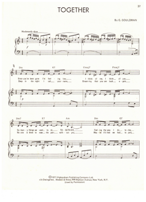Picture of Together, Graham Gouldman, recorded by Shirley Bassey, sheet music