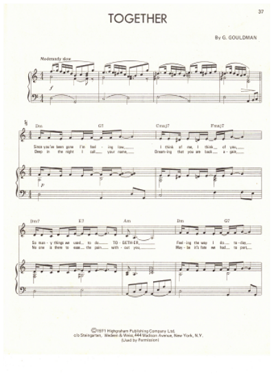Picture of Together, Graham Gouldman, recorded by Shirley Bassey, sheet music