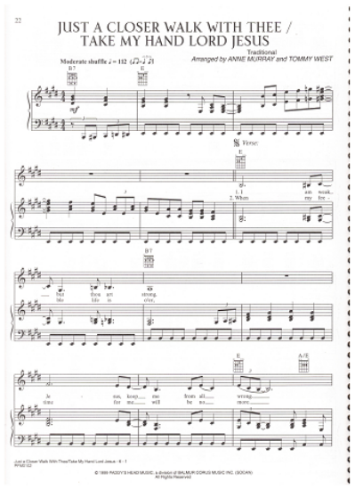 Picture of Just a Closer Walk With Thee/ Take My Hand Lord Jesus, as recorded by Anne Murray, sheet music