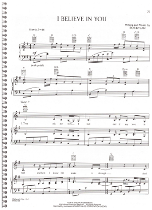 Picture of I Believe in You, Bob Dylan, as recorded by Anne Murray, sheet music