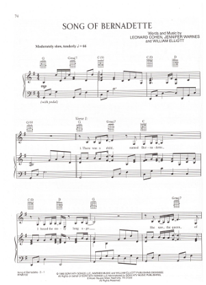 Picture of Song of Bernadette, Leonard Cohen/ Jennifer Warnes/ William Elliott, as recorded by Anne Murray, sheet music