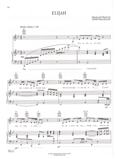 Picture of Elijah, Gene MacLellan, as recorded by Anne Murray, sheet music
