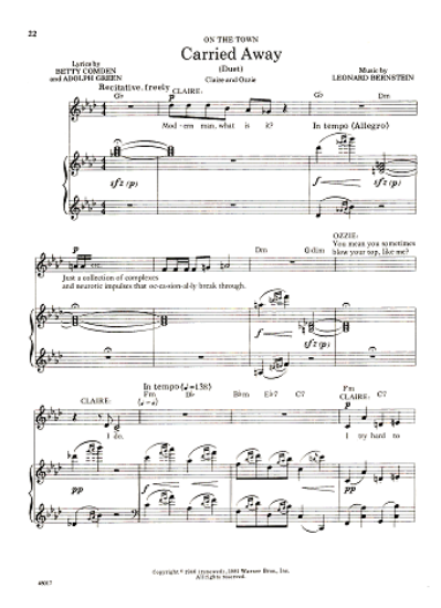 Picture of Carried Away, from "On the Town", Claire & Ozzie Vocal Duet, Betty Comden/ Adolph Green/ Leonard Bernstein, sheet music\
