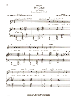 Picture of My Love, from "Candide", trio version, John LaTouche/ Richard Wilbur/ Leonard Bernstein, sheet music