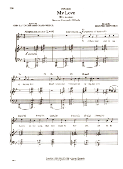 Picture of My Love, from "Candide", trio version, John LaTouche/ Richard Wilbur/ Leonard Bernstein, sheet music