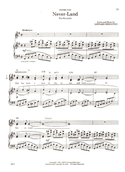 Picture of Never-Land, from "Peter Pan", The Mermaids, two-part chorus, Leonard Bernstein, sheet music