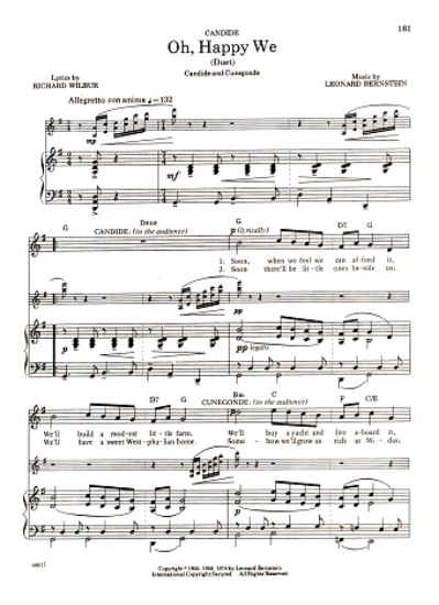 Picture of Oh Happy We, from "Candide", Candide & Cunegonde Duet, Richard Wilbur & Leonard Bernstein, sheet music