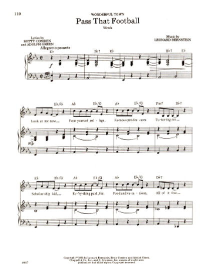 Picture of Pass That Football, from "Wonderful Town", Betty Comden/ Adolph Grren/ Leonard Bernstein, sheet music