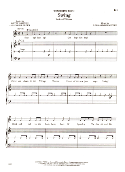 Picture of Swing, from "Wonderful Town", Ruth & the Villagers, Betty Comden/ Adolph Green/ Leonard Bernstein, sheet music