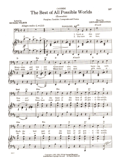 Picture of The Best of All Possible Worlds, from "Candide", Pangloss, Candide, Cunegonde & chorus, Richard Wilbur & Leonard Bernstein, pdf copy