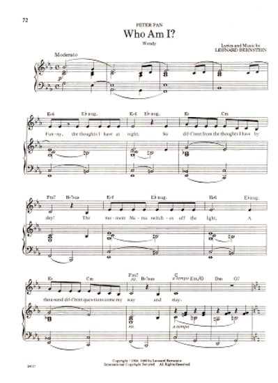 Picture of Who Am I, from "Peter Pan", Leonard Bernstein, sheet music