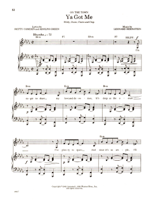 Picture of Ya Got Me, from "On the Town", Betty Comden/ Adolph Green/ Leonard Bernstein, sheet music