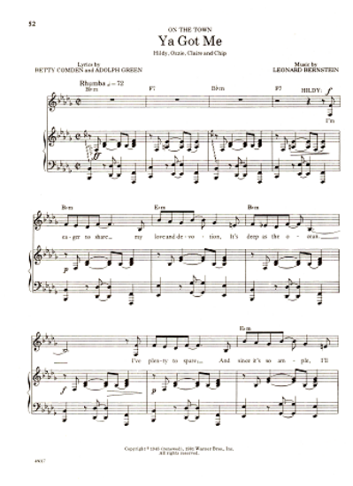 Picture of Ya Got Me, from "On the Town", Betty Comden/ Adolph Green/ Leonard Bernstein, sheet music