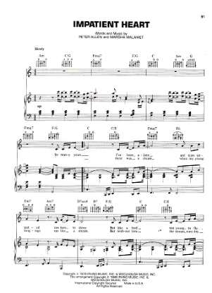 Picture of Impatient Heart, Peter Allen & Marsha Malamet, recorded by Peter Allen, sheet music