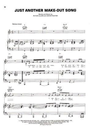 Picture of Just Another Make-Out Song, Peter Allen & David Foster, recorded by Peter Allen, sheet music